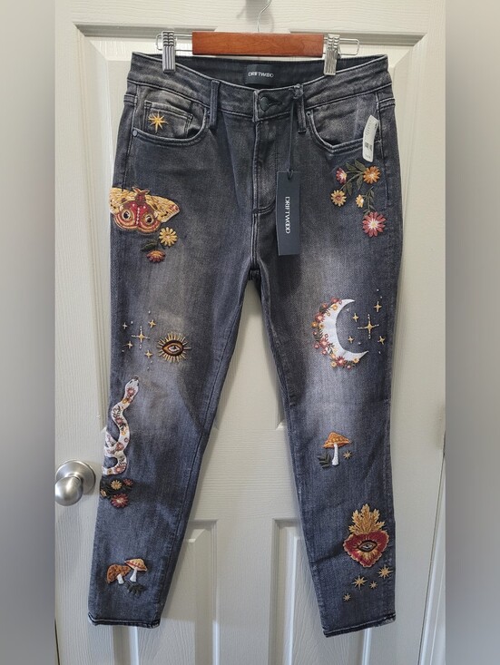 DRIFTWOOD Denim - Driftwood Jackie Skinny Hallucination Embroidered Free People Jeans Size 28